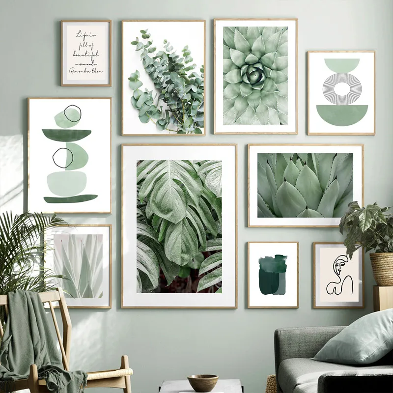 

Green Plant Posters Wall Art Leaf PaintingsCanvas Leaves Decoration Picture for Room Decor Interior Painting for Living Room
