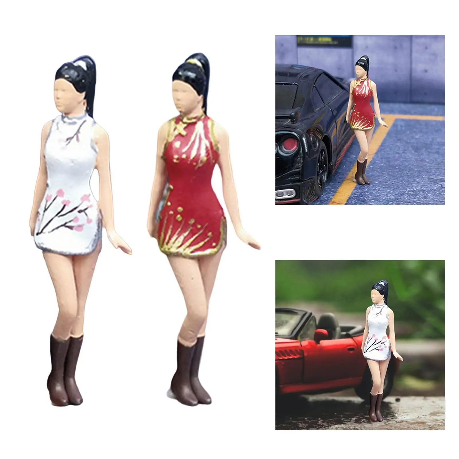 1/64 фигурки диорамы из смолы реалистичный персонаж миниатюрная леди с Cheongsam для