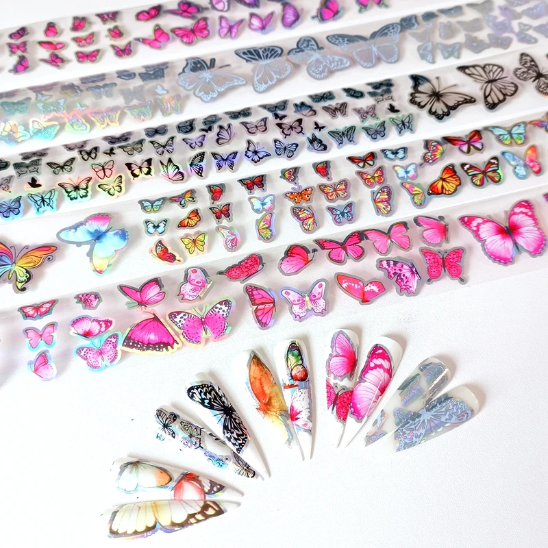

10 Rolls 100x4cm Nail Foils Butterfly Series Nail Art Transfer Foil Decal Starry Paper Holographic 3D Nails Stickers Decoration