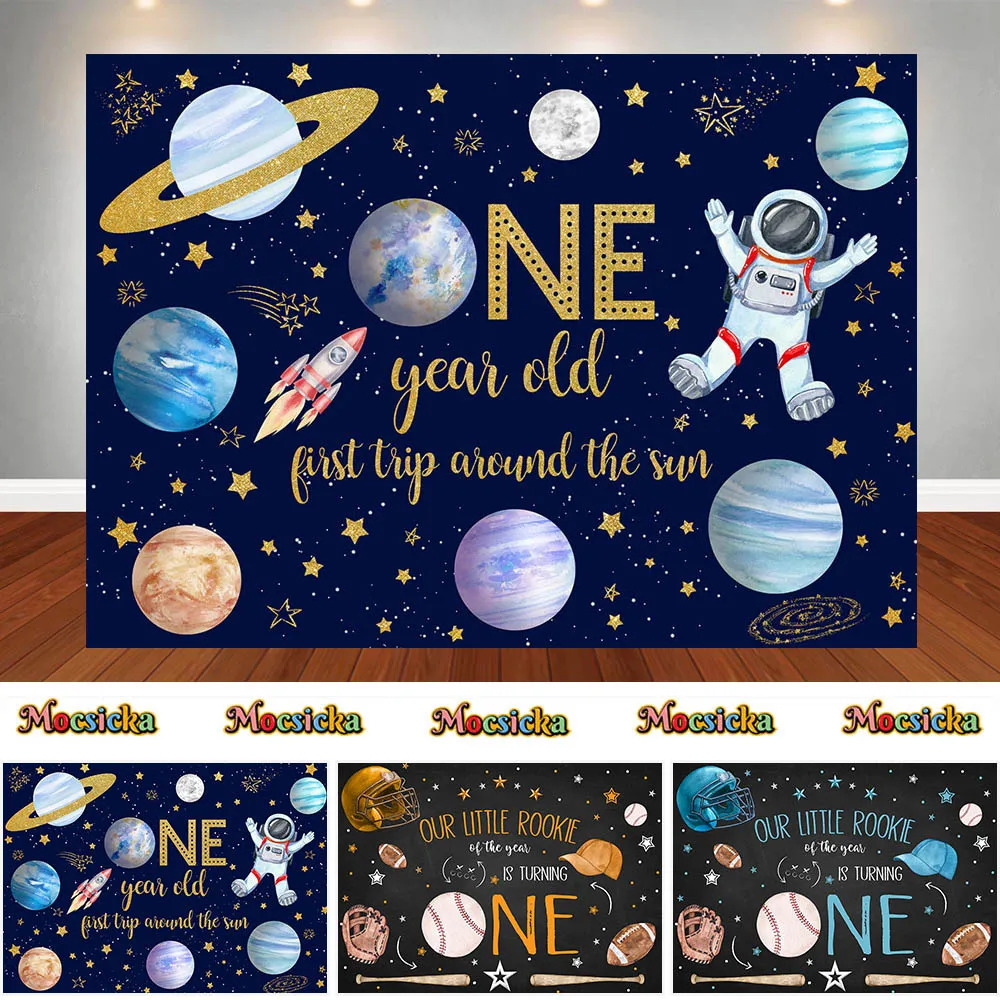 

Outer Space Theme First Birthday Backdrop Kids Planets Rocket Astronaut Party Photography Background Decorations Banner Supplies