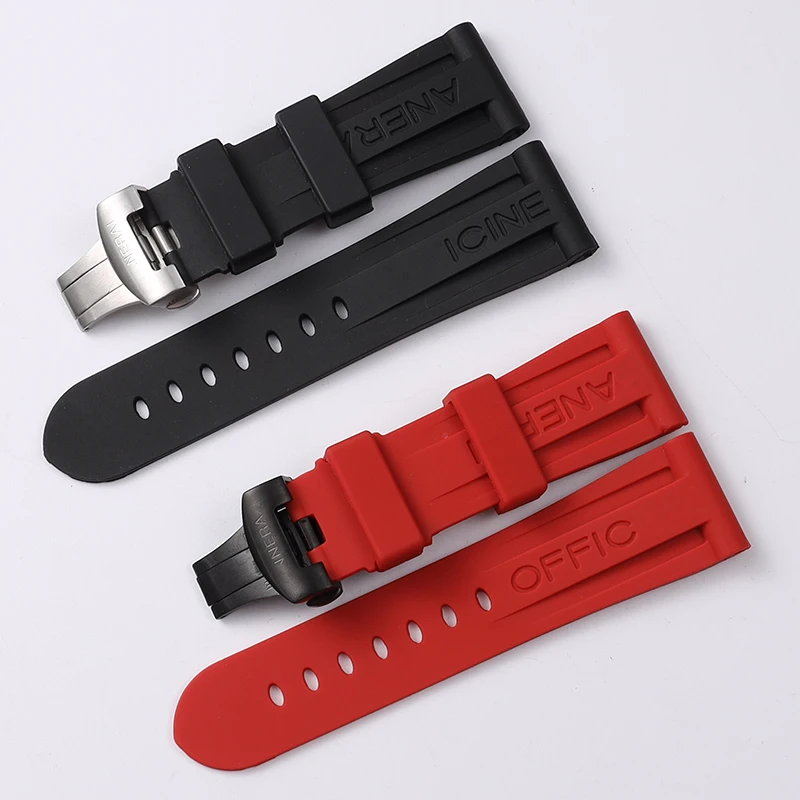 Ремешок силиконовый для часов 24 мм черный с пряжкой-бабочкой |