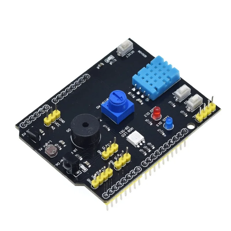 

DHT11 LM35 Temperature Humidity Sensor Multifunction Expansion Board Adapter For Arduino UNO R3 RGB LED IR Receiver Buzzer I2C