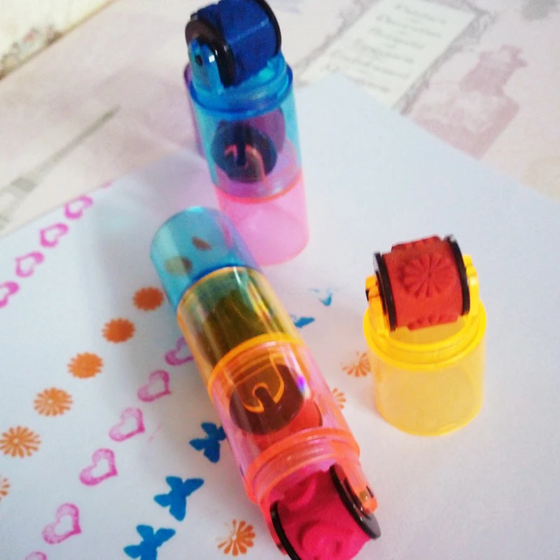 

3/6pcs Roller Cartoon Stamp Kawaii Colorful Ink Pad Stamp DIY Drawing Tool for Kid Funny Toys Learning Ink Pad Cute Stationery