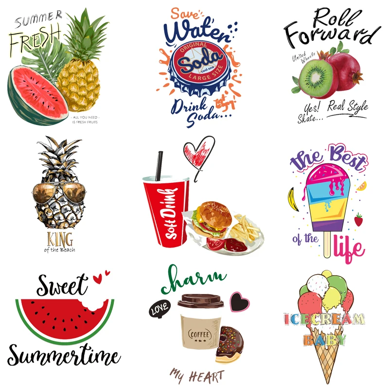 

Vinyl Thermal Stickers Fruit Patch Pineapple Ice Cream Iron-on Transfers for Clothing Thermoadhesive Patches Appliques for Kids