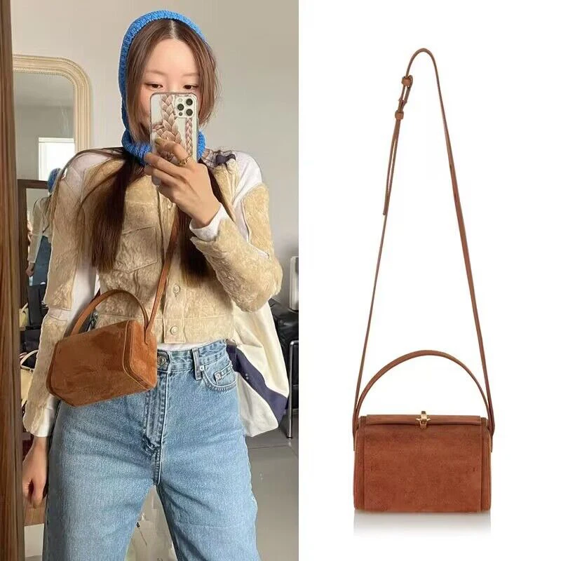 

Luxury Designer Purses Handbags For Women Suede Box Bag High Quality Retro Small Square Shoulder Crossbody Bags Free Shipping