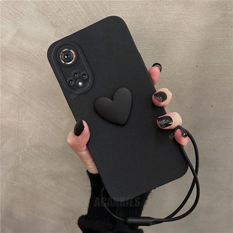 

Cute 3D Love Heart Silicone Case For Huawei Honor 50 Pro 60 Se 70 50pro Honor50 Lite Lanyard Wrist Strap Cover Nova 9 8 10 Nova9