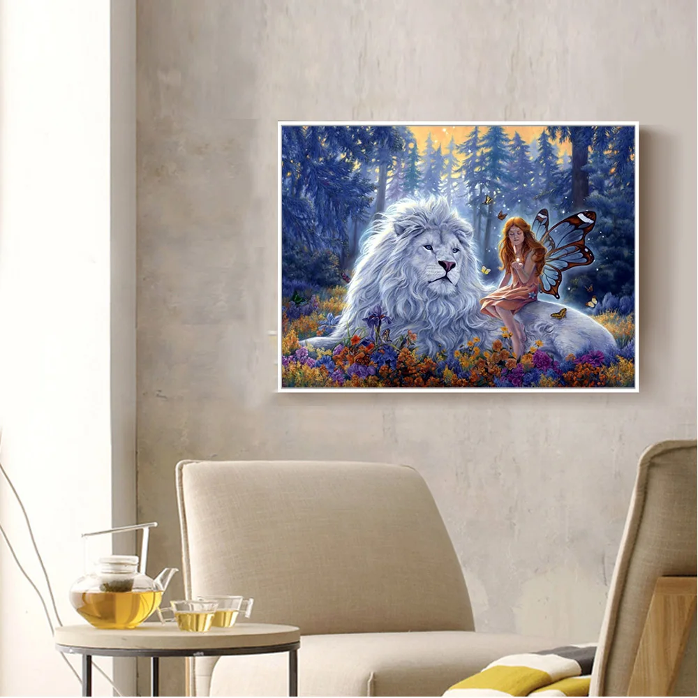

5D Diamond Painting Animal Diamond Embroidery Round Lion Cross Stitch Set Home Angel Rhinestone Decorative Painting