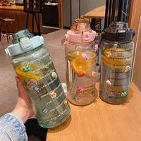 2l large capacity sports water bottle with straw portable water bottles fitness bike cup summer cold water jug with time scale