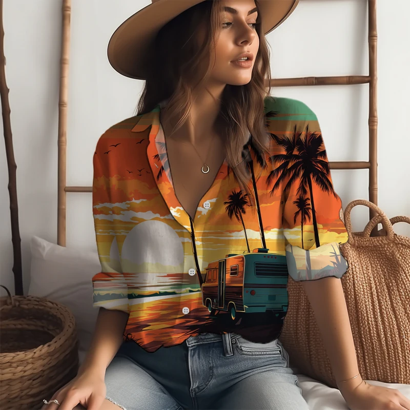 

Пляжная рубашка в праздничном стиле, женская Свободная Повседневная рубашка на весну и осень, рубашка большого размера с 3D принтом