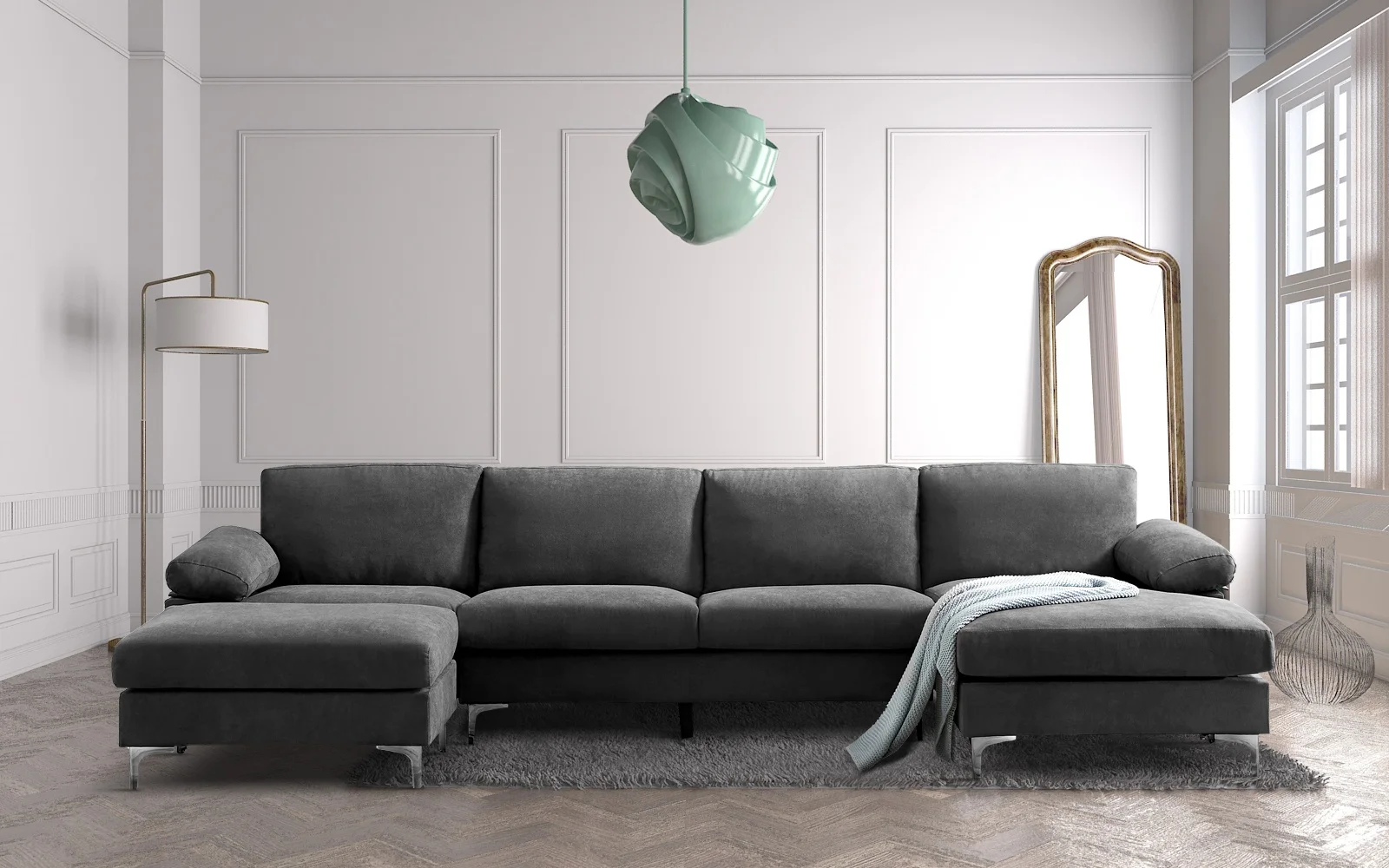 

Convertible Sectional Sofa Dark Grey Fabric