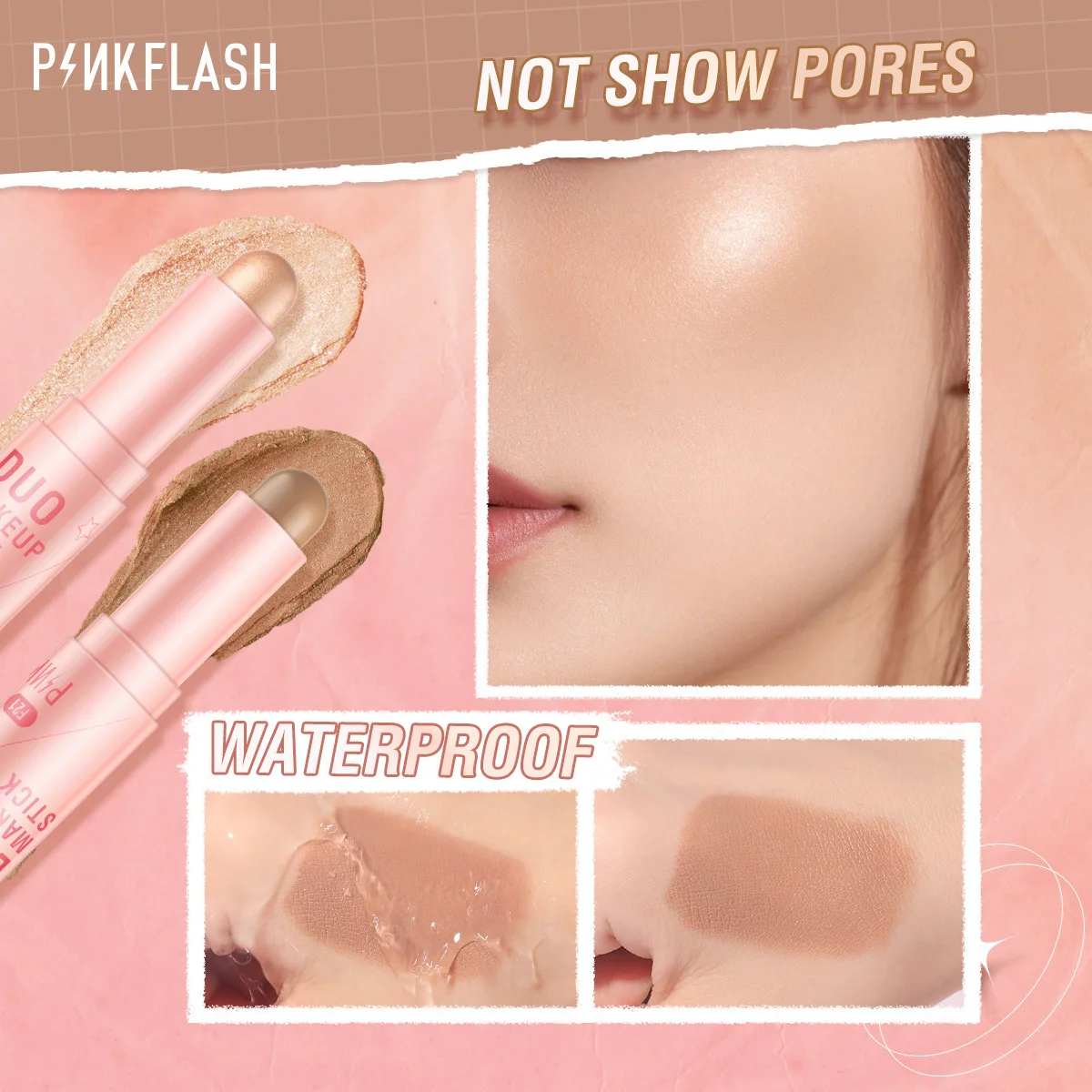 

PINKFLASH Double Head Concealer Pen Waterproof Contouring Foundation Contour Blush Highlighter Stick Cosmetics Face Makeup