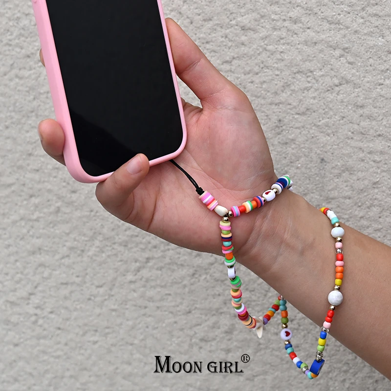 

Bohemian Soft Potter Beads Mobile Phone Chain For Women Lanyard Beaded Universal Fashion Party Letter Heart Mobile Accessories