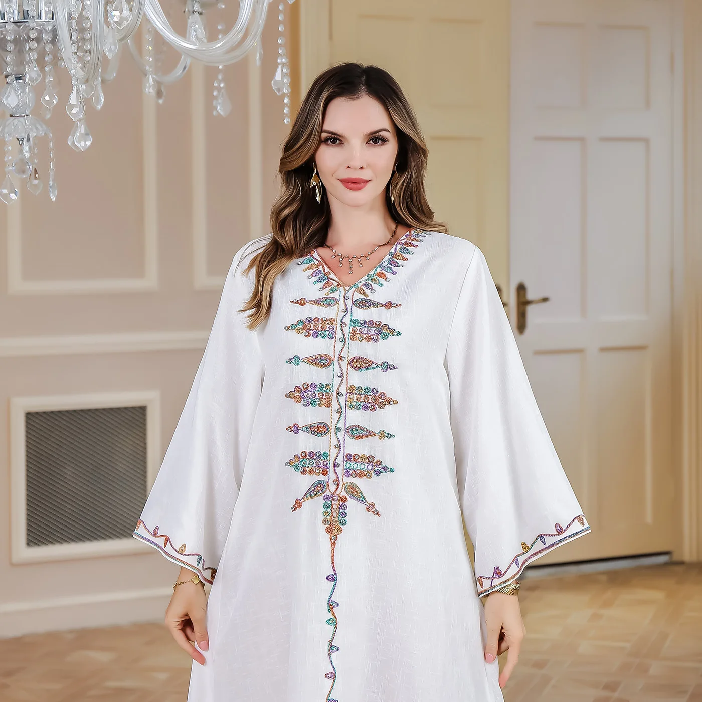 Дубай Абая платья с длинными рукавами и вышивкой для женщин элегантные