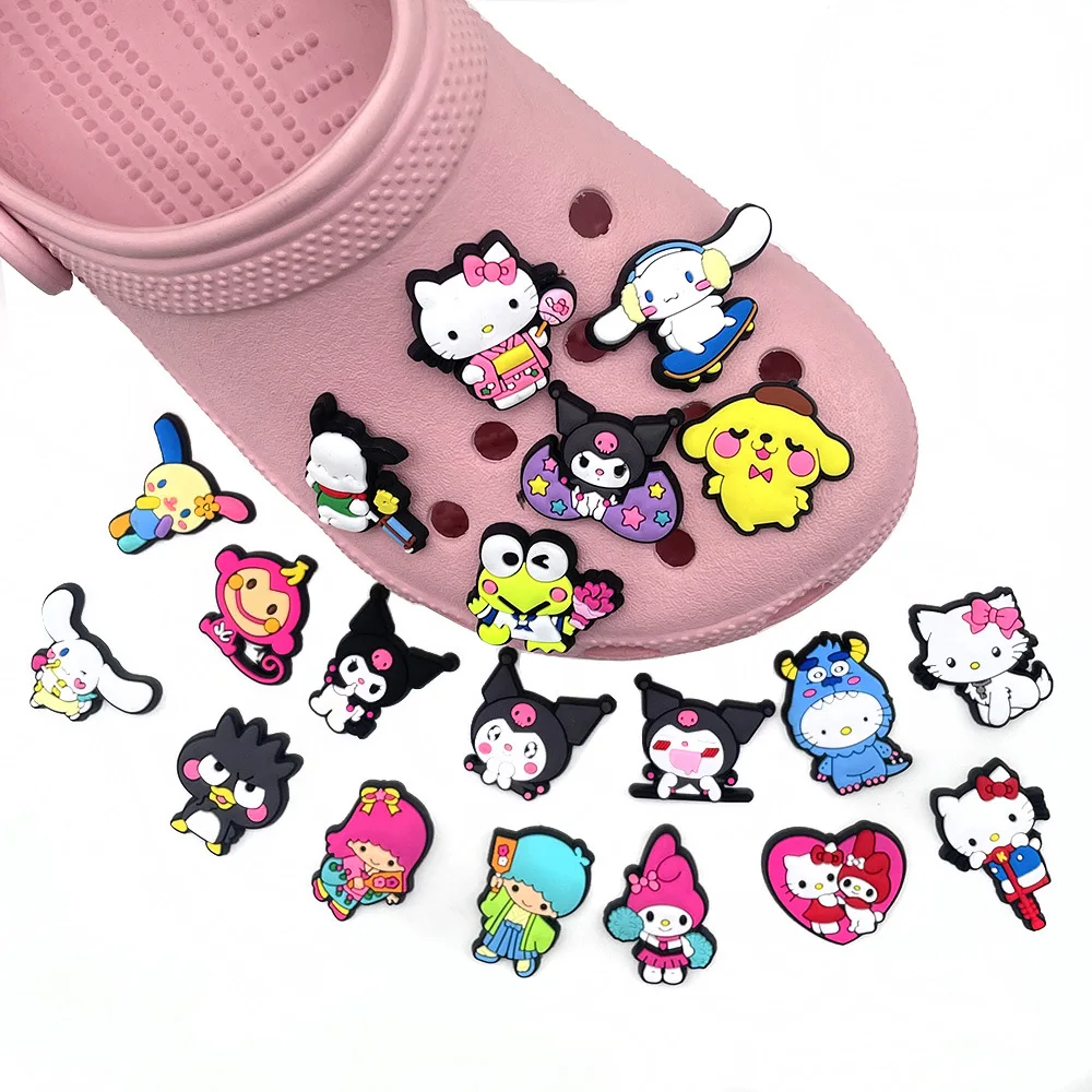 

1pcs/set Kuromi Hello Kitty Shoe charm Cinnamoroll Melody DIY Cartoon Animals Shoe Decoration Croc Charms Kids Gift