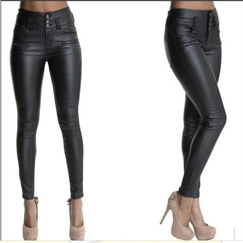 

Woman PU Leather Pants Button Zippers Pockets Women Bottoms Pants Pencil Trouses Sexy Skinny oversized Clothes Streetwear Womens