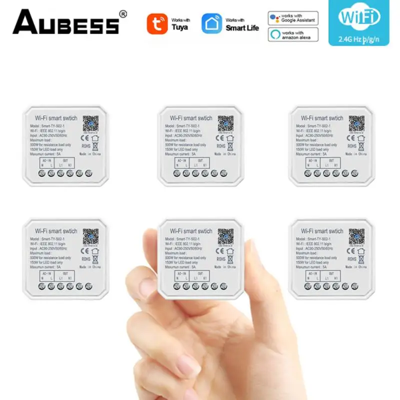 

AUBESS Tuya WiFi Mini Smart DIY Light Switch Module 1 Gang Smart Life Tuya Remote Control Work with Alexa Google Home