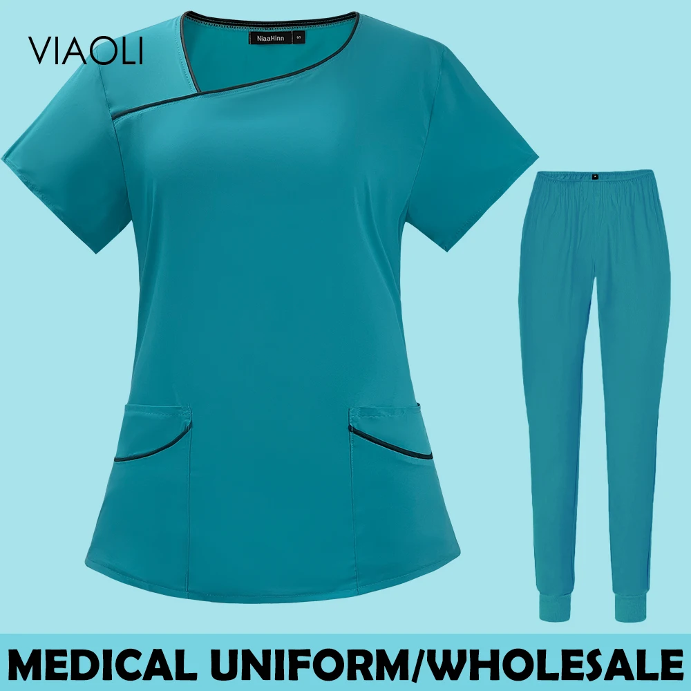 

Summer Women Thin Medical Clothes Doctor Uniform Hospital Work Clothing Short Sleeve Beautician Work Nursing Slim Jogging Suit