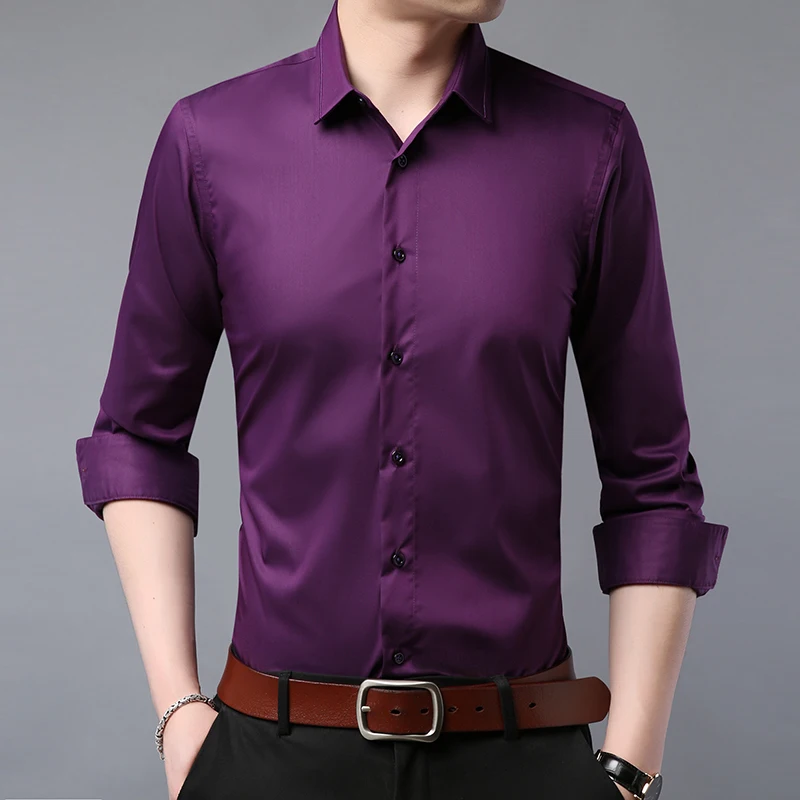 

shirt men long-sleeved business casual 2023 new spring and autumn fashion slim lapel solid color shirts zde1657