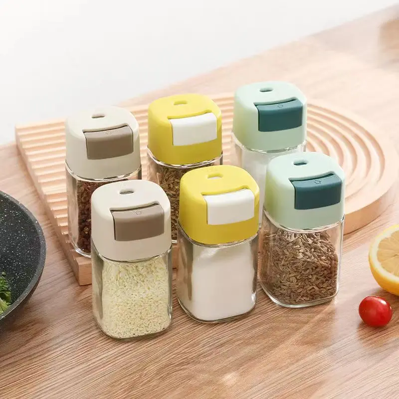 

Quantitative Salt Bottle Seasoning Tank Transparent Glass Bottle Press Type Seasoning Bottle Kitchen Spice Container