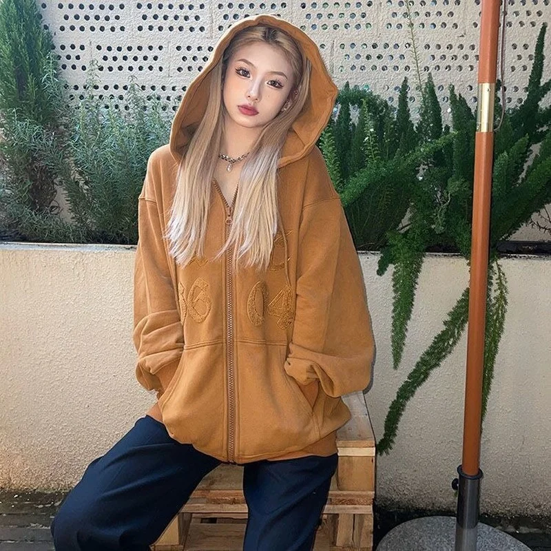 

Женские толстовки с Вышивкой Букв, свободные толстовки в стиле High Street, винтажная толстовка, Повседневная универсальная одежда для женщин