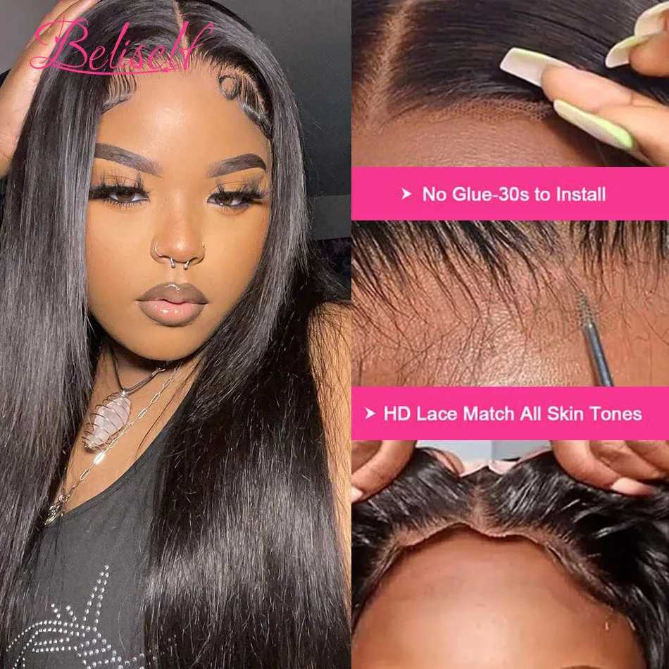 Парик без клея человеческие волосы готовые к использованию прямые HD кружева