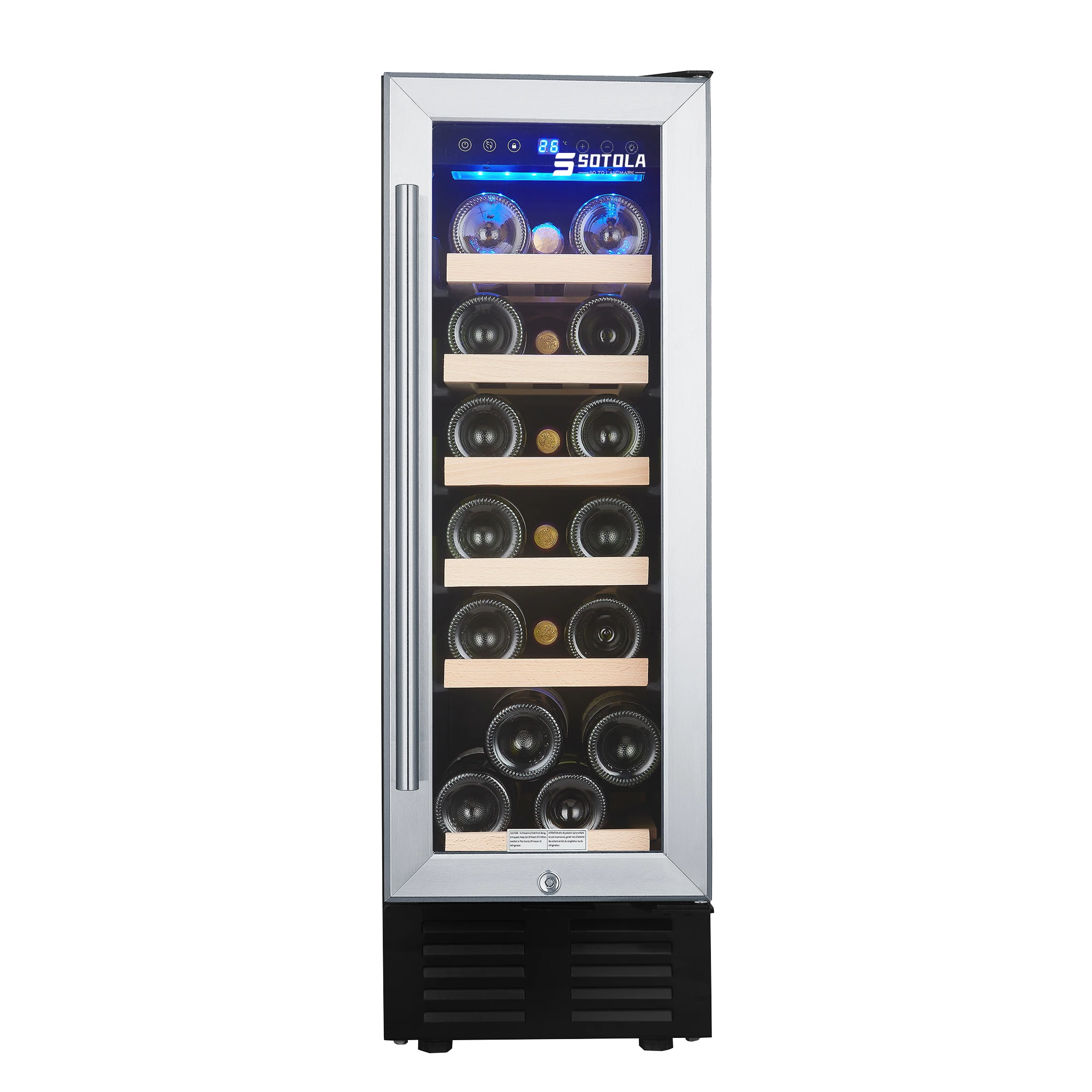 

SOTOLA 12 Inch Wine Cooler Refrigerators 19 Bottles Fast Cooling Low Noise No Fog Wine Fridge with Professional Compressor Stain