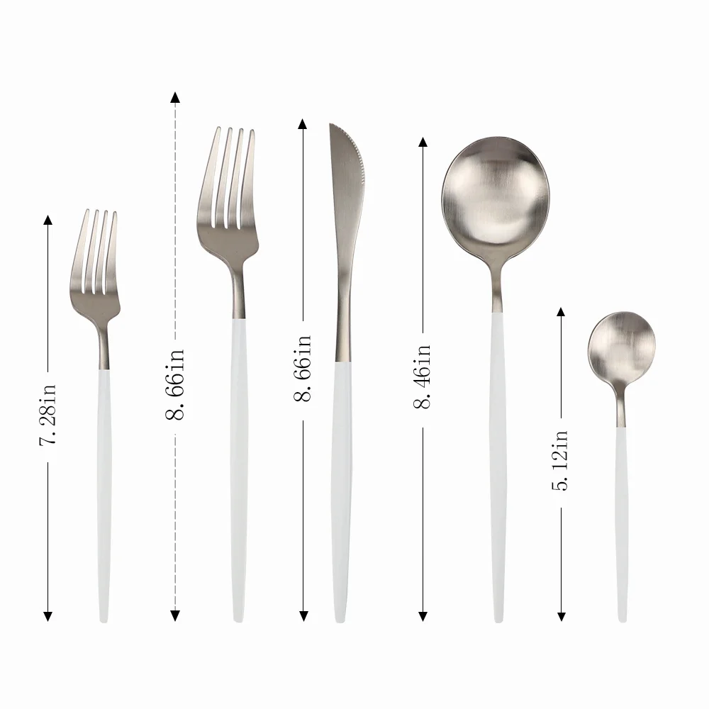 

30Pcs Cutlery Stainless Steel Household Silver Tableware Set Matte Flatware Sets White Handle Forks Knives Spoons Set Dinnerware