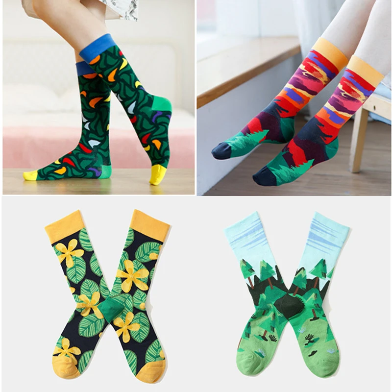 

Tide brand jacquard mid-tube couple cotton socks women's fashion casual net red cartoon socks