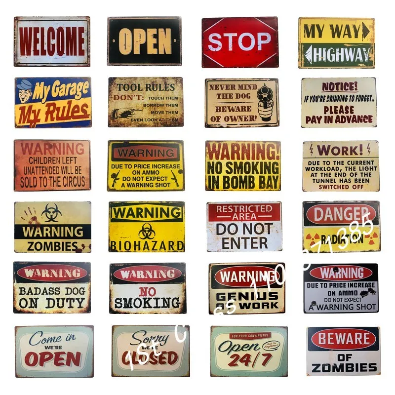 

Warning Zombie Genius Tin Metal Signs Plaque Bar Vintage Garage Wall Decor Art Poster Plaque Bar Pub Club Home Decor