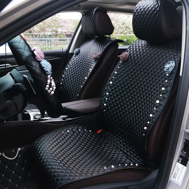 Leather Universal Car Seat Cover Pear Tulip Flower Seat Cushion Auto Interior Accessories for Women Girls Full Set Seats Covers Leather Universal Car Seat Cover Pear Tulip Flower Seat Cushion Auto Interior Accessories for Women Girls Full Set Seats Covers