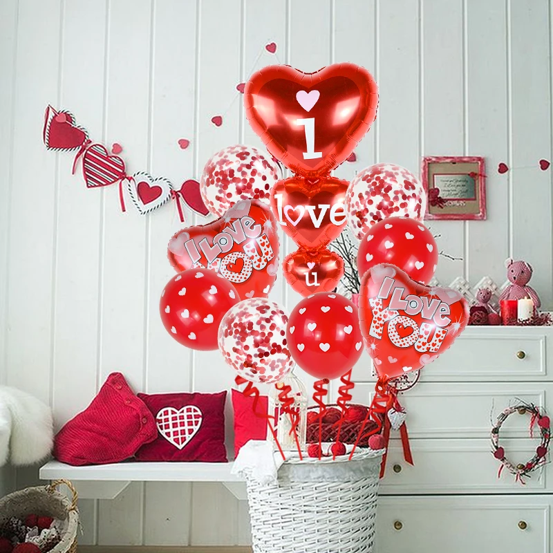 

9Pcs Red Heart I Love You Kiss Me Foil Balloons Inflatable Helium Ballons for Wedding Marriage Decoration Valentines Day Globos