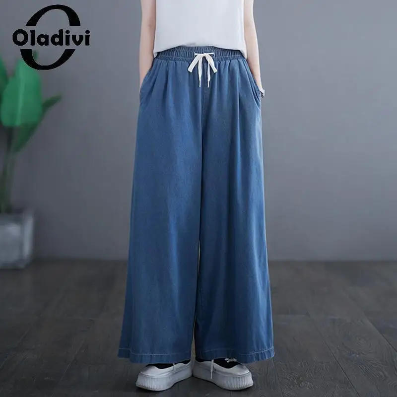 

Женские джинсы с широкими штанинами Oladivi, прямые винтажные джинсовые брюки большого размера, одежда в стиле оверсайз для весны и лета, 2023, 516