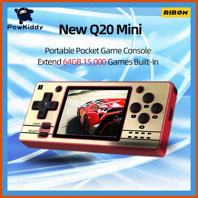 New POWKIDDY Q20 Mini 2.4Inch IPS Screen Handheld Retro Game Console 64GB 15,000 Games Built-in Pocket Mini Game Console