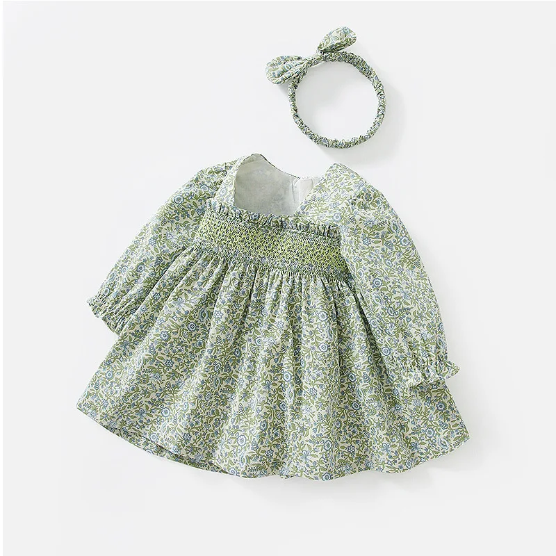 

Spring Toddler Girl Dresses Baby Girl Dresses 12 Months Baby Girl Clothes Cotton Green Floral Dress 1 2 3 4 Years Old