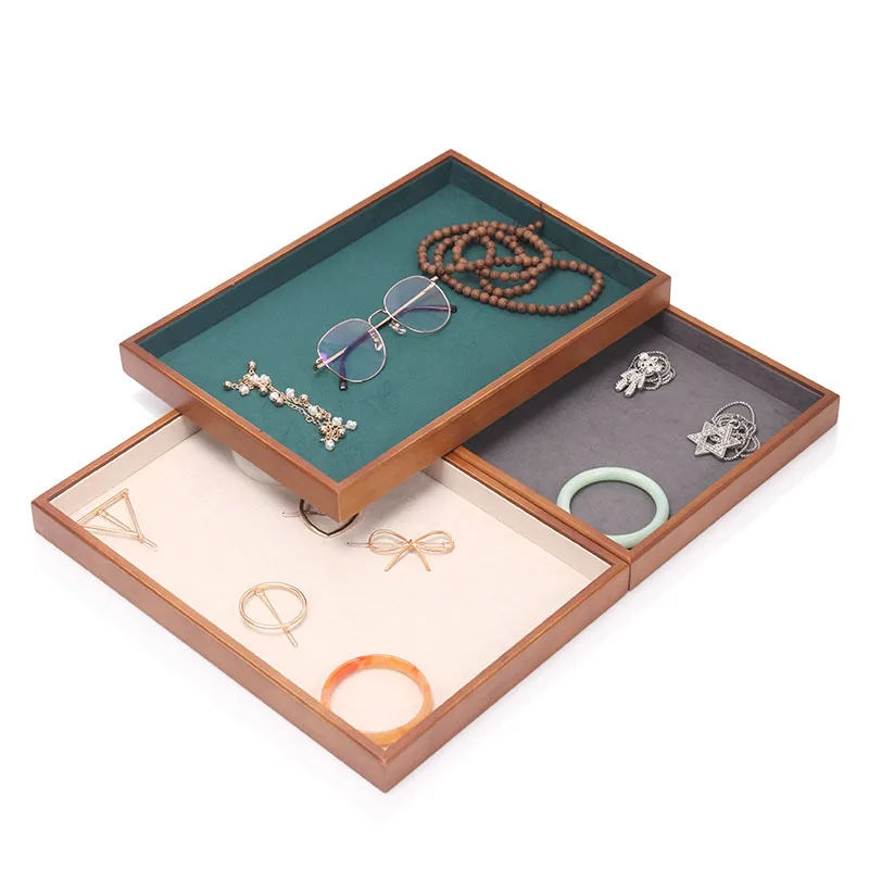 

Wood Baking Varnish Empty Jewelry Tray Storage Ring Earring Necklace Bracelet Pendant Jewelry Display Organizer Tray for Drawer