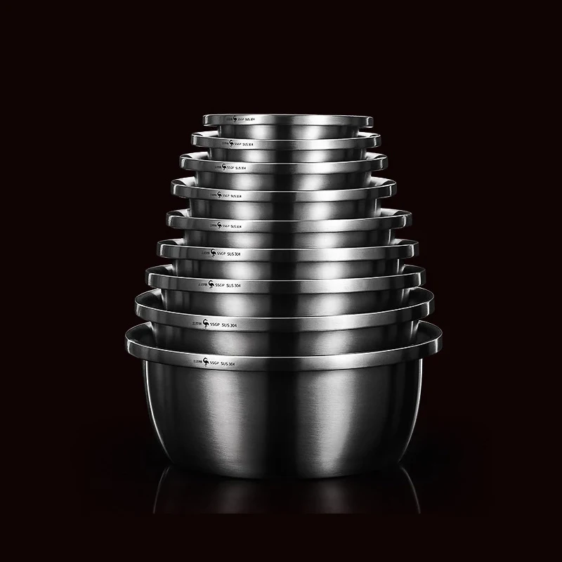 

304 Stainless Steel Mixing Bowls Set High Quality Kitchen Thickened Whisking Bowls Set Mixing Bowls for Salad Cooking Baking