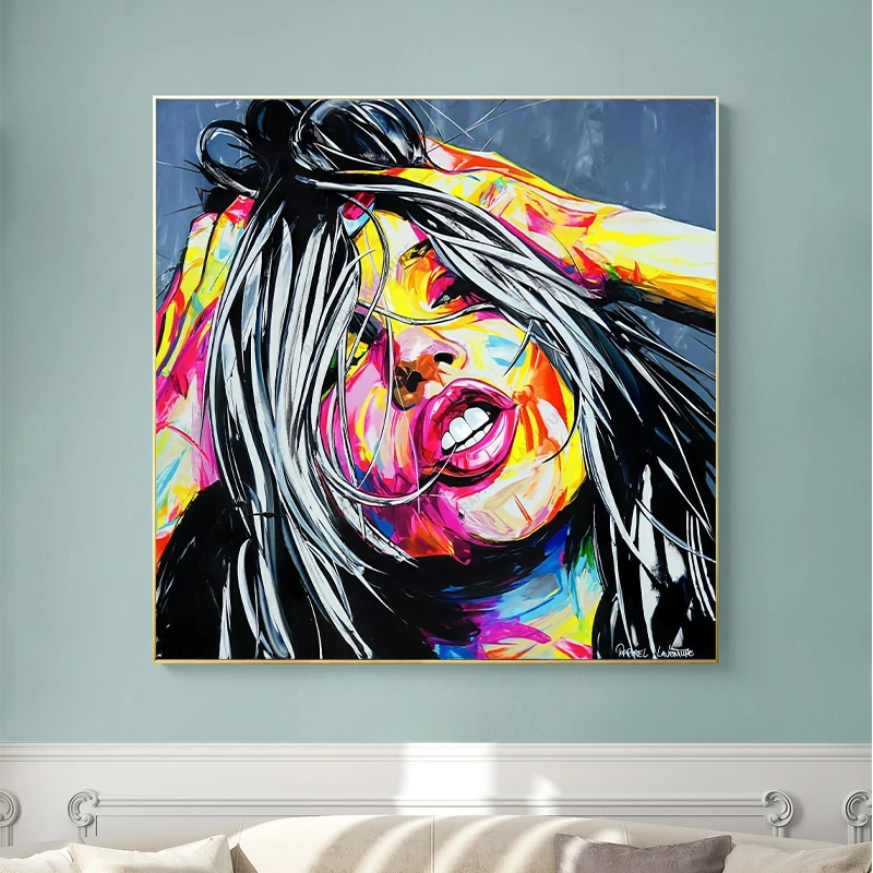 

Абстрактная женщина лицо граффити уличное искусство Масляная живопись на холсте плакаты и принты поп настенное искусство для гостиной Дек...