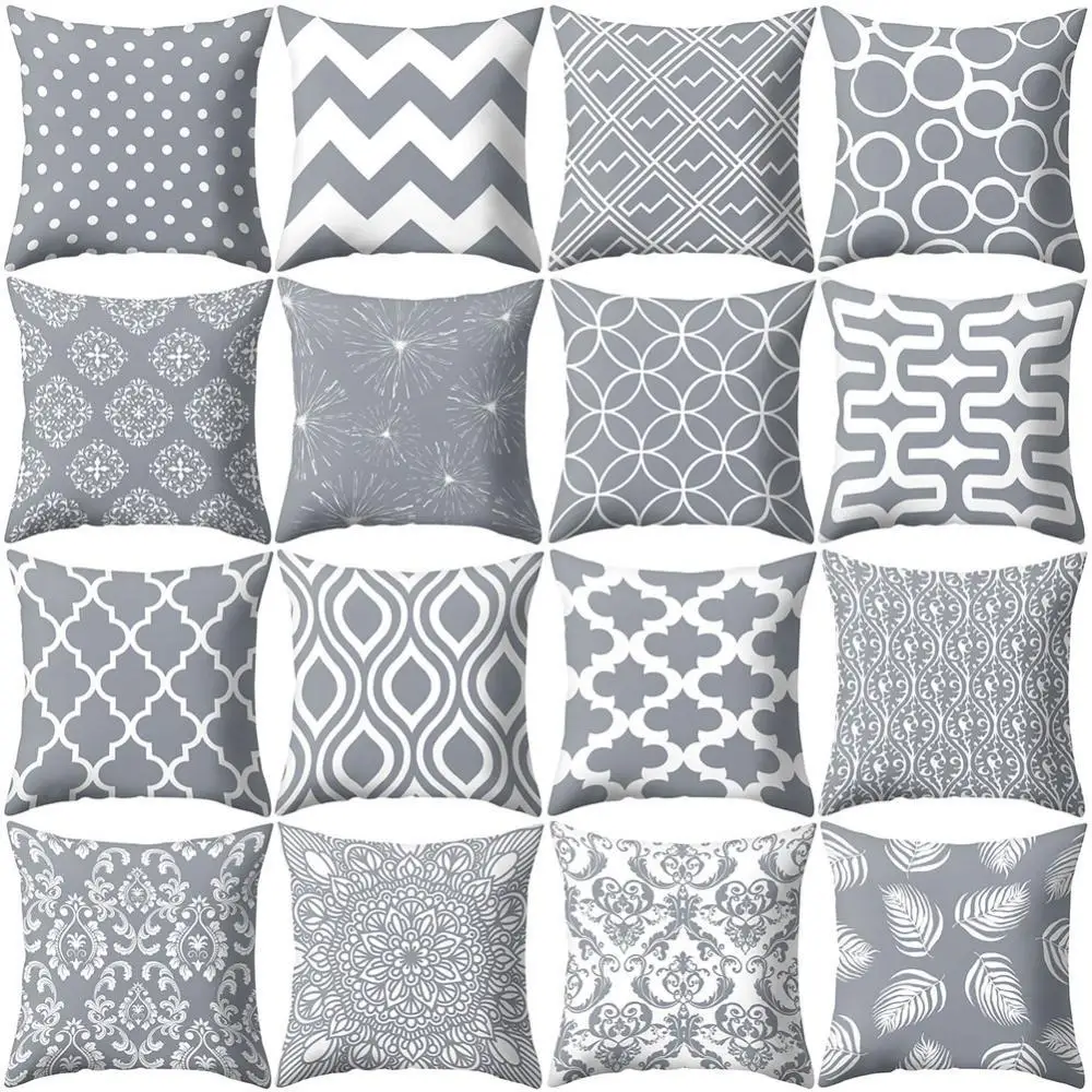 

Geometric Square Cushion Cover Case Gray Throw Pillow Protector Bedding Articles