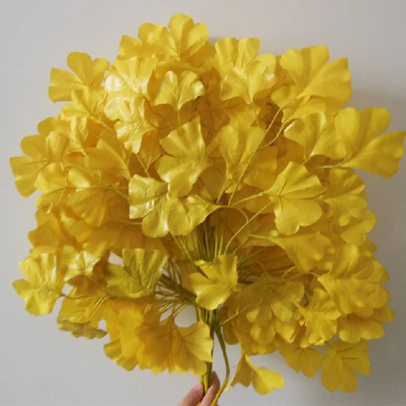 12 шт. 60 см белая гинкго билоба Maidenhair листья дерева ветки шелковые искусственные