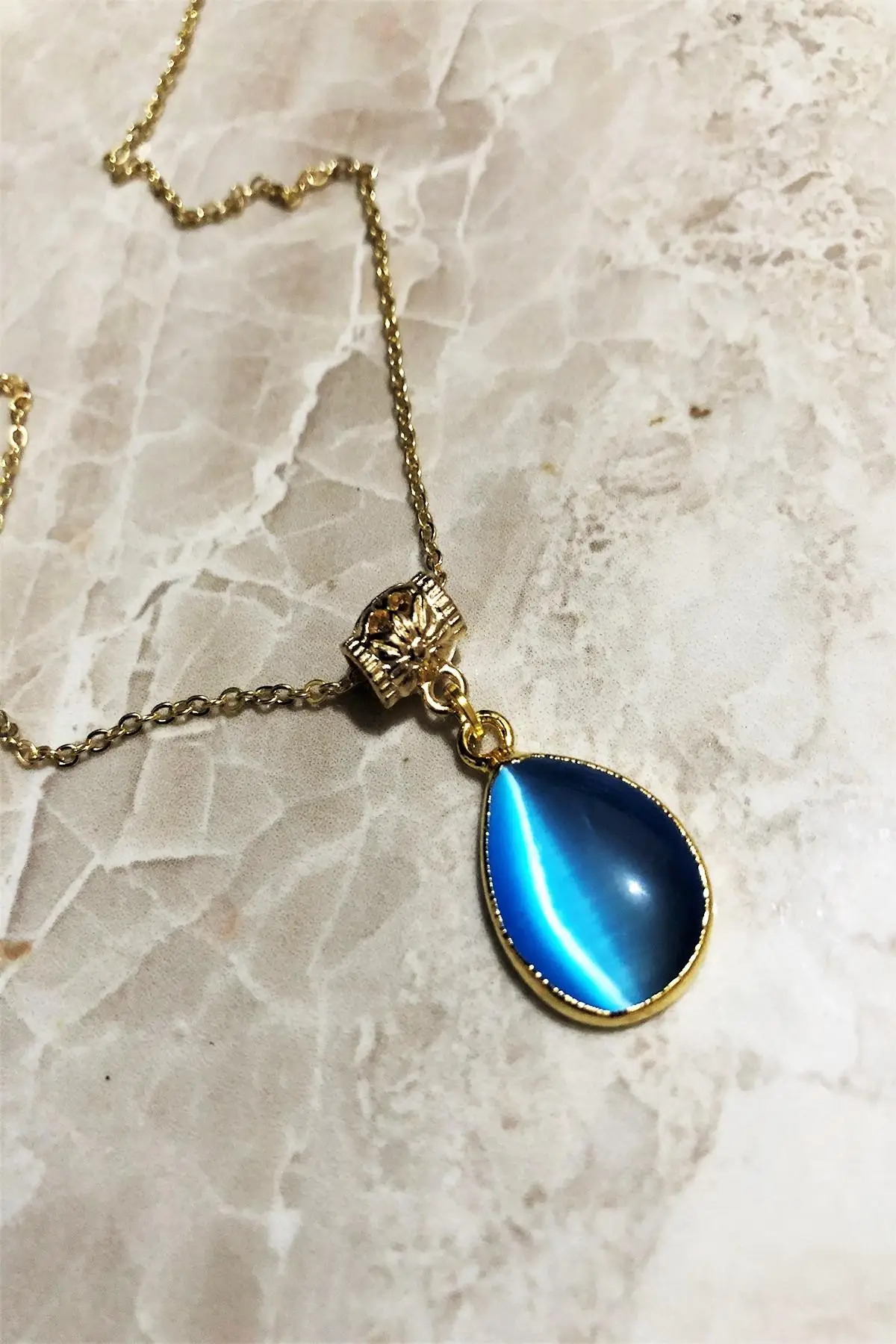 

Женское ожерелье ручной работы из натурального камня кошачий глаз Tkrb72