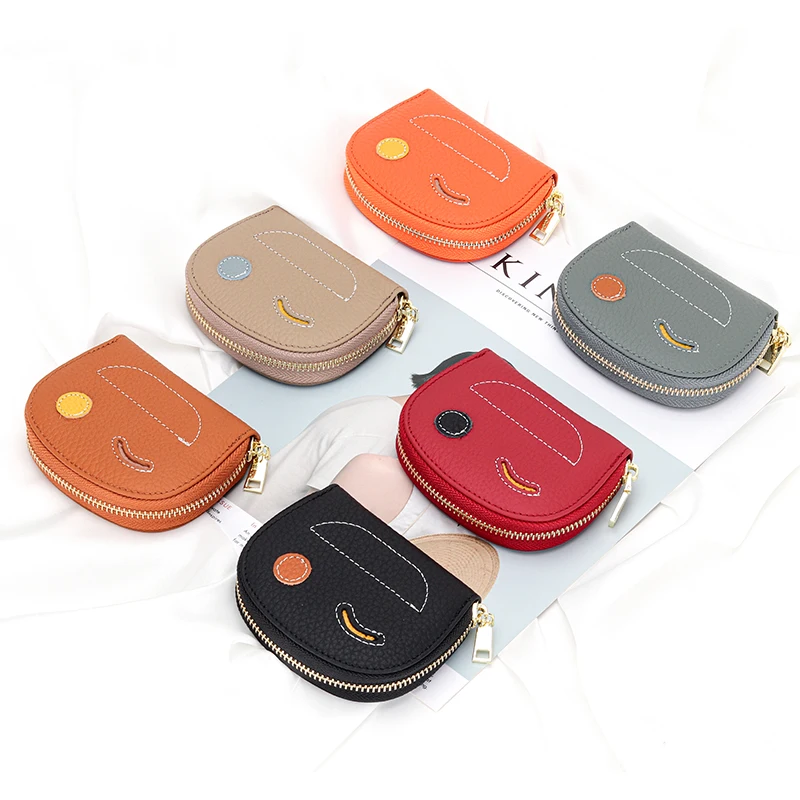 New Leather Card Holder Women's Ultra-thin Contrast Color Zipper Card Holder Bag Multi-card Slot Creation Document Coin Purse