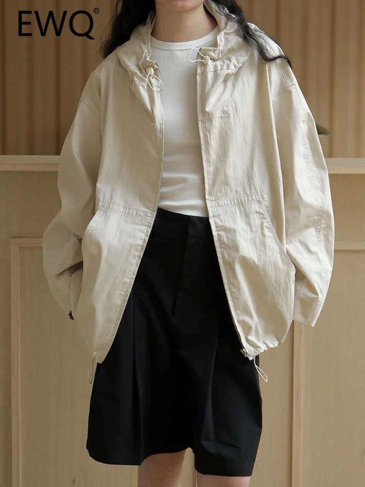 

EWQ Fashion Hooded Design Zipper Cardigan Jackets For Women Long Sleeve Solid Casual Loose Female Coat 2023 Spring New 26D2941