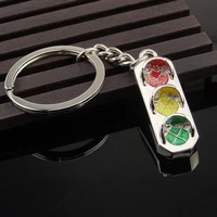 hot sale mini classic 3d silvery traffic light signal pendant key ring keyfob keychain creative gift
