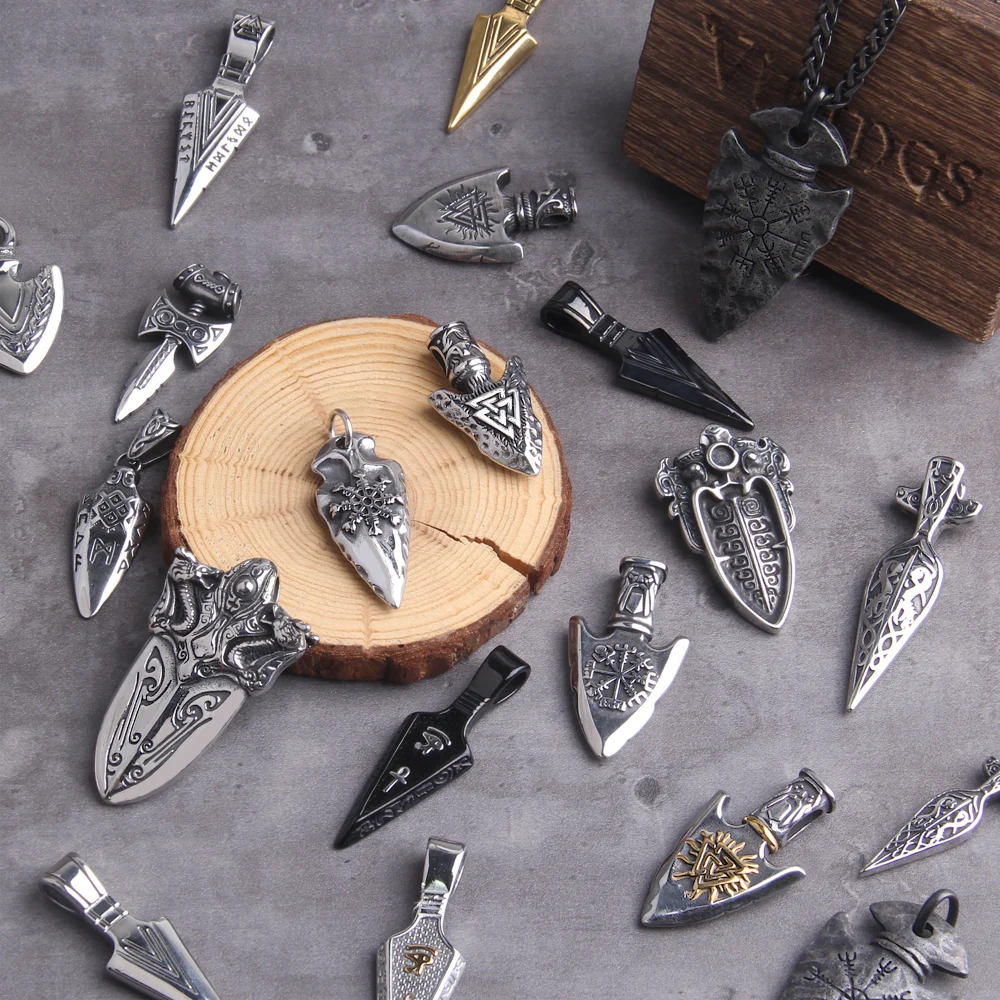 Скандинавские руны Одина мужское ожерелье с подвеской в виде копьев цвет золото