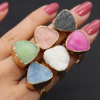 natural stone womens ring irregular triangle 20mm metal bound multicolor crystal ring face adjustable wedding glamour jewelry