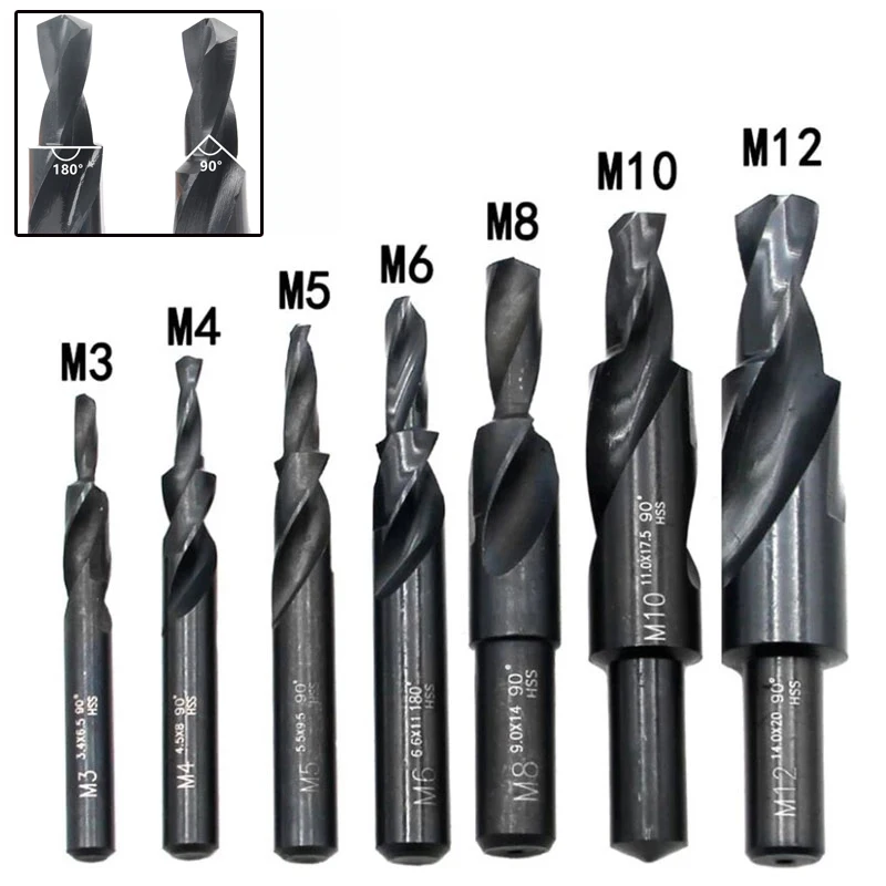 

M3-M12 90/180 Degree Two-Stage Step Drill HSS6542 Countersink Chamfer Deburring Twist Drill Bit For Stainless Steel Metalworking