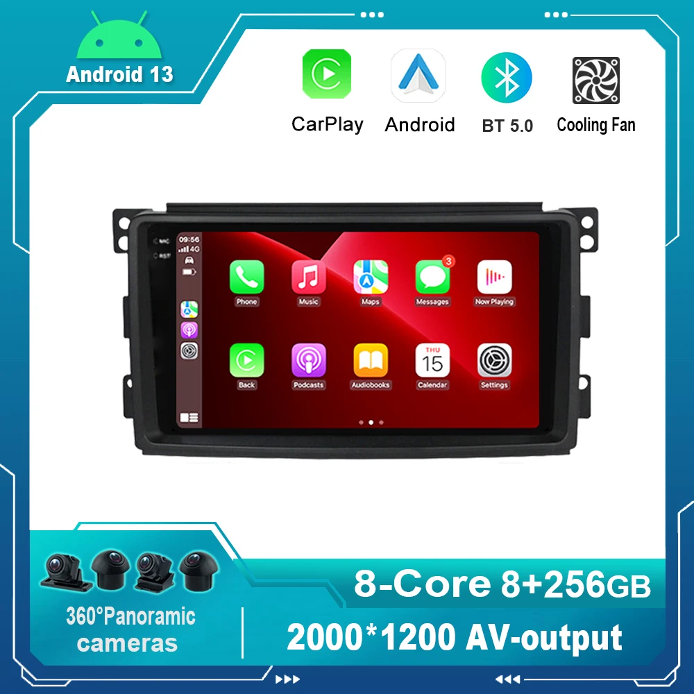 

9-дюймовый Android 13,0 автомобильный радиоприемник, мультимедийный видеоплеер, навигация для Benz Smart Fortwo W451 2006-2009 No 2din 2 din dvd