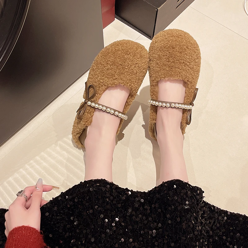 Лоферы на меху женские туфли плоской подошве осеннее платье мокасины зима-осень