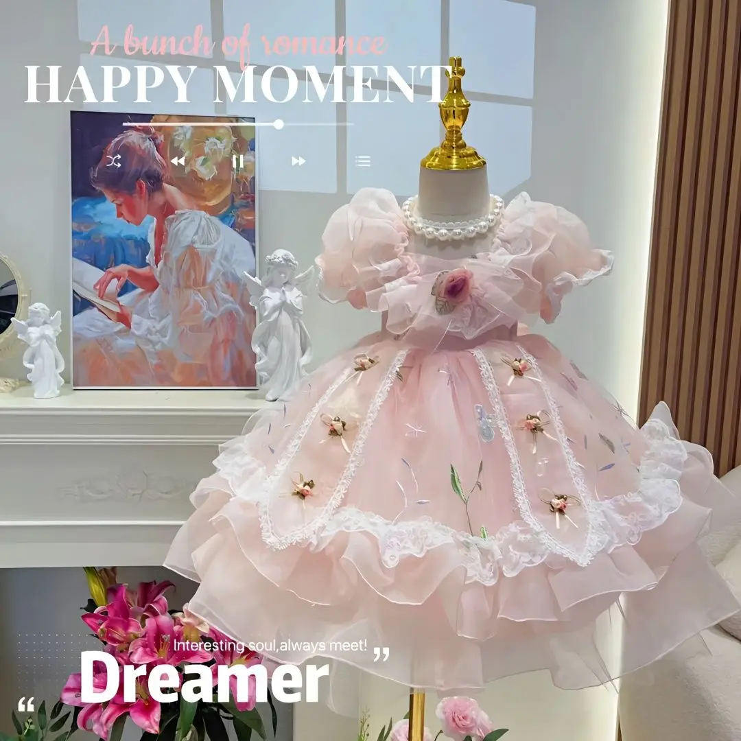 

Flower Princess Dress for Girls Summer Short Sleeve Princess Party Tutu Costume Gauze dresses Children 2-10 Year Casual Clothes