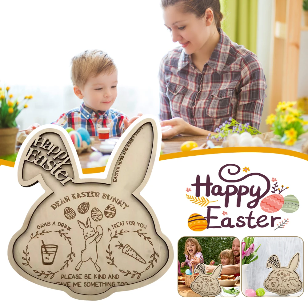 

Easter Bunny Tray Wooden Plates Fruits Dishes Snacks Dessert Serving Tray Easter Party Table Decorations Home Tableware